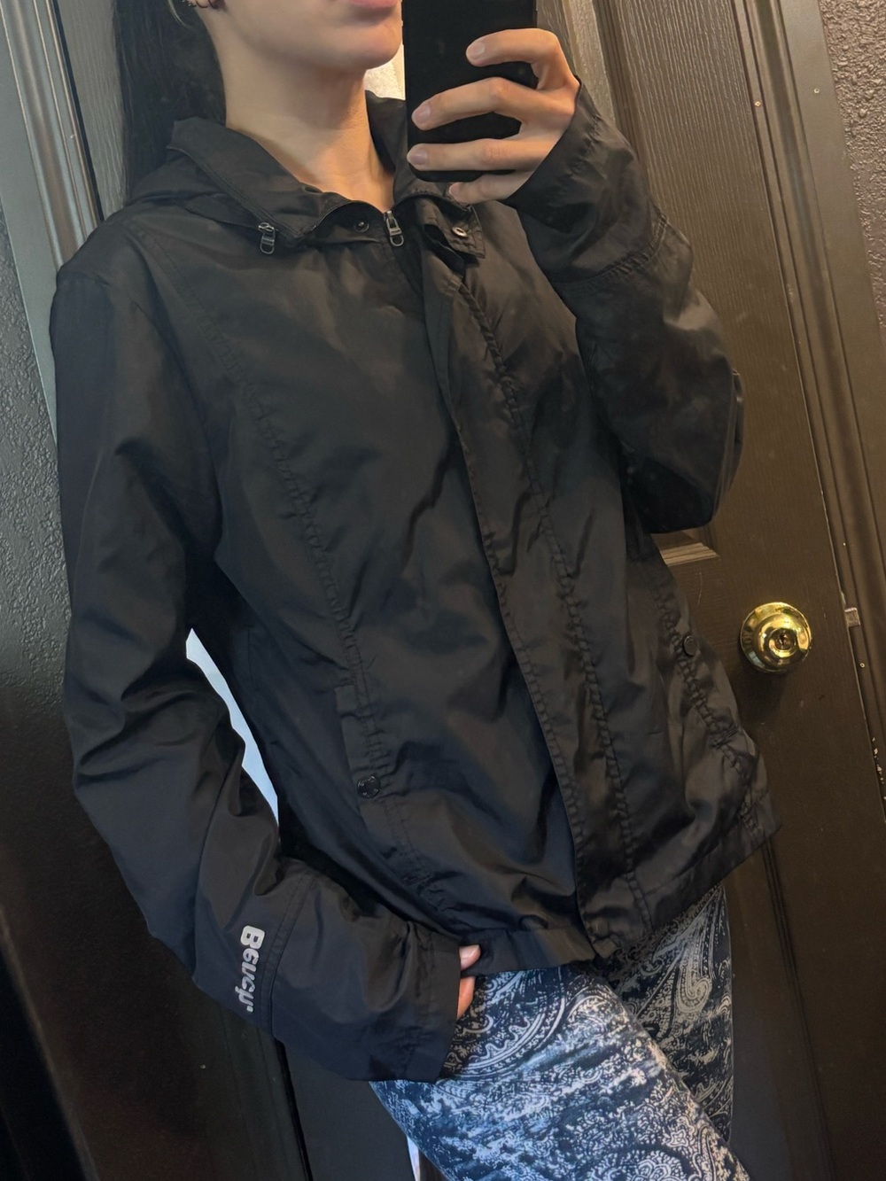 Bench Black Lightweight Windbreaker Jacket Zip Away Hood